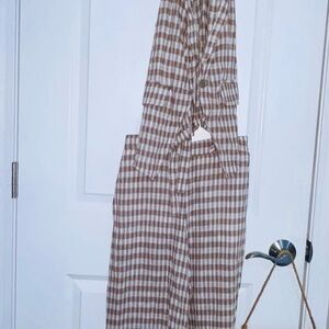 Brown Checkered Women's Two-Piece Jumpsuit